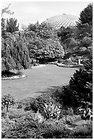 Lawn and Bloedel conservatory, Queen Elizabeth Park. Vancouver, British Columbia, Canada (black and white)