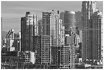 Skyline and  towers in construction. Vancouver, British Columbia, Canada (black and white)