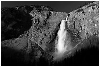 Clif and Takakkaw Falls, one the Canada's highest waterfalls. Yoho National Park, Canadian Rockies, British Columbia, Canada ( black and white)