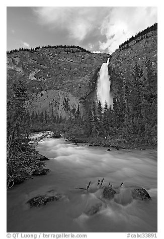 Yoho River flowing from Takakkaw Falls. Yoho National Park, Canadian Rockies, British Columbia, Canada (black and white)