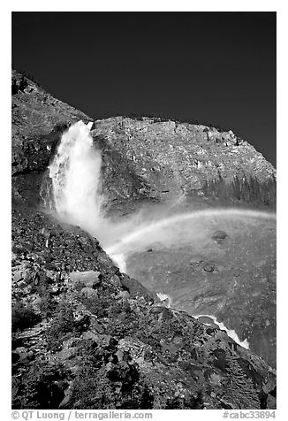 Rainbow formed in the mist of Takakkaw Falls. Yoho National Park, Canadian Rockies, British Columbia, Canada