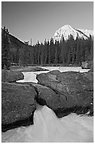 Natural Bridge and Mount Stephens, sunset. Yoho National Park, Canadian Rockies, British Columbia, Canada ( black and white)