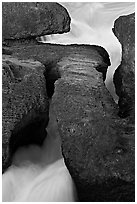 Kicking Horse River flowing through the Natural Bridge. Yoho National Park, Canadian Rockies, British Columbia, Canada ( black and white)