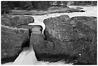 River flowing through the Natural Bridge. Yoho National Park, Canadian Rockies, British Columbia, Canada ( black and white)