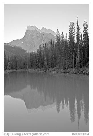 Mount Burgess reflected in Emerald Lake, sunset. Yoho National Park, Canadian Rockies, British Columbia, Canada