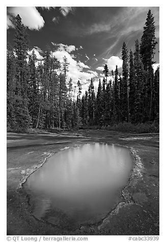 Ochre mineral pool called Paint Pot, used as a source of color by the First Nations. Kootenay National Park, Canadian Rockies, British Columbia, Canada (black and white)