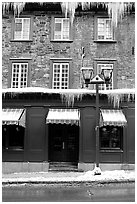 Facade with icicles, Quebec City. Quebec, Canada (black and white)