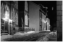 Street at night in winter, Quebec City. Quebec, Canada (black and white)