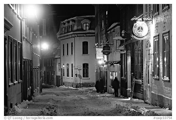 Hostel at night, Quebec City. Quebec, Canada (black and white)