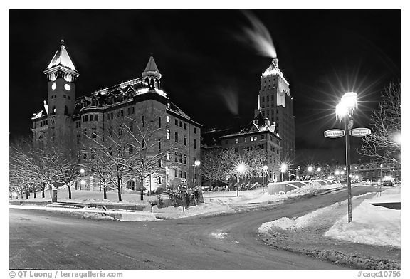 Square at night in winter, Quebec City. Quebec, Canada