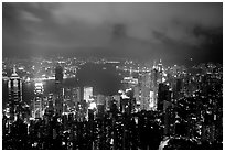 City lights from Victoria Peak by night. Hong-Kong, China ( black and white)