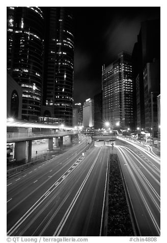 Expressway on Hong-Kong Island by night. Hong-Kong, China