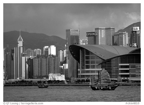 Old traditional junk in the harbor. Hong-Kong, China