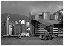 Old traditional junk in the harbor. Hong-Kong, China (black and white)