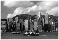 Star ferries and Hong-Kong island across the buy Hong-Kong harbor. Hong-Kong, China (black and white)