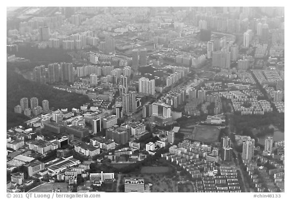 Aerial view, Shenzhen.  (black and white)