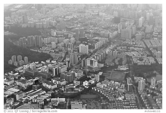 Aerial view, Shenzhen.  (black and white)