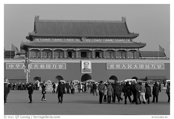 Tiananmen Gate to the Forbidden City from Tiananmen Square. Beijing, China (black and white)