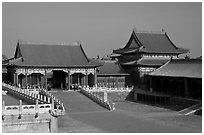 Corner Pavilion and gate, Front Court, Forbidden City. Beijing, China ( black and white)