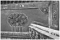 Wall detail with blazed building decoration, Forbidden City. Beijing, China (black and white)