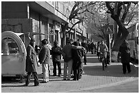 People on sidewalk. Beijing, China ( black and white)