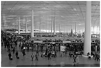 Interior of Norman Foster designed terminal 3, International Airport. Beijing, China (black and white)
