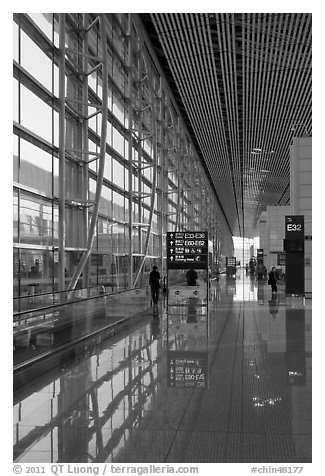 Departure area, Capital International Airport. Beijing, China (black and white)