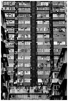 High-rise residential building in a popular district, Kowloon. Hong-Kong, China (black and white)