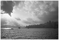 Hong-Kong Island seen from the Promenade, early morning. Hong-Kong, China ( black and white)