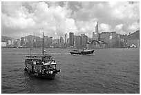 Ferries in the busy Hong-Kong harbor. Hong-Kong, China (black and white)