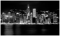 Hong-Kong Island skyline across the harbor by night. Hong-Kong, China (black and white)