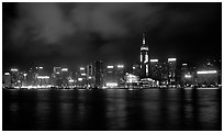 Colorful reflections of Hong-Kong Island lights across the harbor by night. Hong-Kong, China ( black and white)
