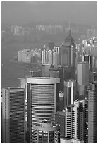 Modern high-rise buildings  from Victoria Peak, late afternoon, Hong-Kong Island. Hong-Kong, China (black and white)