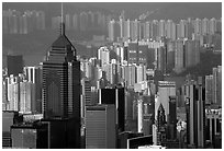 Skycrapers from Victoria Peak, late afternoon, Hong-Kong Island. Hong-Kong, China (black and white)