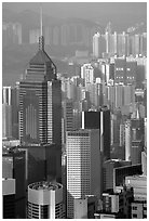 Tower buildings seen from Victoria Peak, late afternoon, Hong-Kong Island. Hong-Kong, China ( black and white)