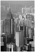 Tower buildings seen from Victoria Peak, late afternoon, Hong-Kong Island. Hong-Kong, China (black and white)