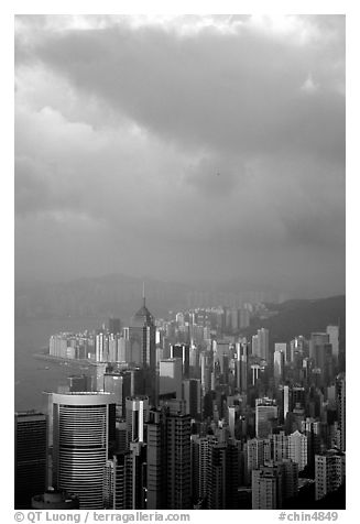 Hong-Kong citiscape from Victoria Peak, sunset. Hong-Kong, China (black and white)