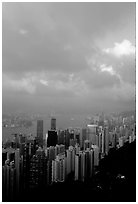 Hong-Kong Island from Victoria Peak, sunset. Hong-Kong, China ( black and white)