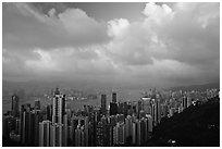 Hong-Kong skyline  from Victoria Peak, sunset. Hong-Kong, China (black and white)