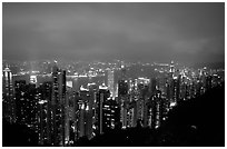 Hong-Kong lights from Victoria Peak at night. Hong-Kong, China (black and white)