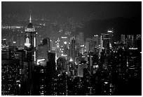 Hong-Kong citiscape from Victoria Peak at night. Hong-Kong, China (black and white)