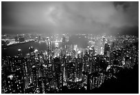 Hong-Kong night citiscape lights from Victoria Peak. Hong-Kong, China (black and white)