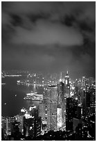 Skycraper Hong-Kong city lights from Victoria Peak at night. Hong-Kong, China ( black and white)