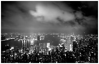 Skycrapers from Victoria Peak at night. Hong-Kong, China ( black and white)