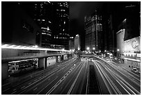 Expressway on Hong-Kong Island by night. Hong-Kong, China ( black and white)