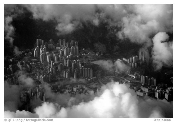 Aerial view of Kowloon. Hong-Kong, China (black and white)