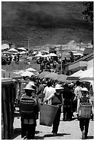 Periphery of  Monday market frequented by hill tribespeople. Shaping, Yunnan, China (black and white)