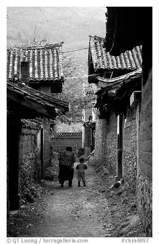 Village streets. Baisha, Yunnan, China (black and white)