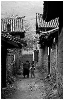 Village streets. Baisha, Yunnan, China ( black and white)