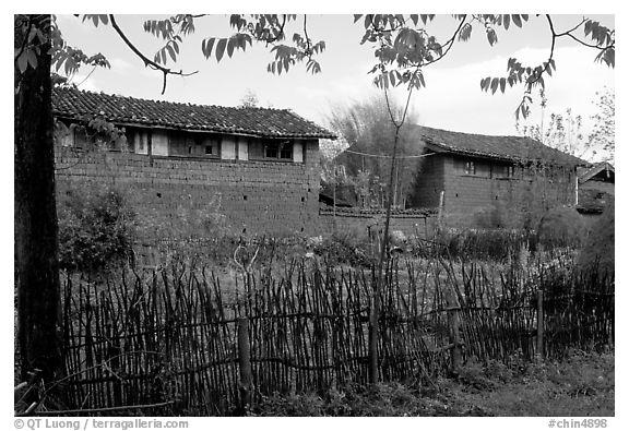 Traditional rural houses. Baisha, Yunnan, China (black and white)
